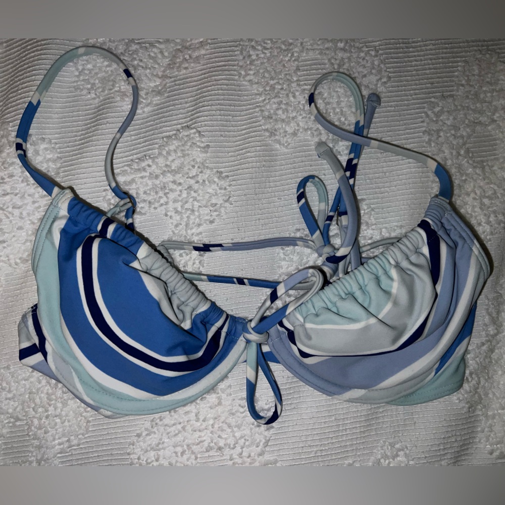Blue and White Striped Bikini Top